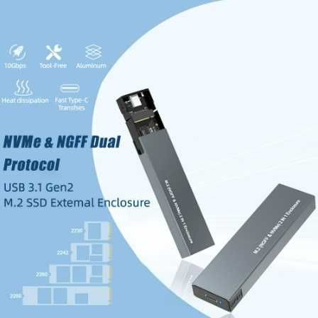 Leitor de discos M.2 SSD dual NVMe e NGFF, USB 3.1 GEN2 -portes grátis