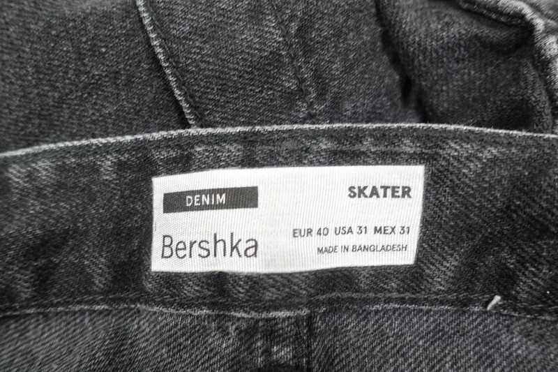 Bershka Spodnie Jeansy Czarne Opium Skater Multi Cargo Baggy Wide 40