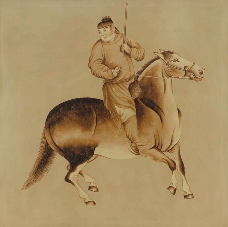 Figura Oriental a Cavalo Mágnifico Quadro Grandes Dimensões