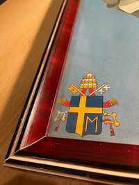 Jan Paweł 2 herb papieski obraz naścienny w drewnianej ramie
