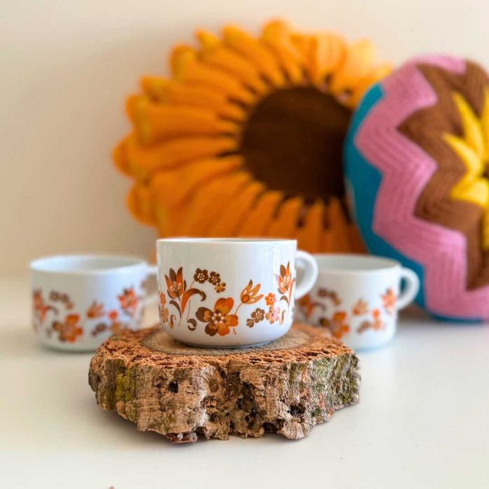Conjunto de 3 Canecas Vintage SPAL Portugal Floral Retro Anos 70