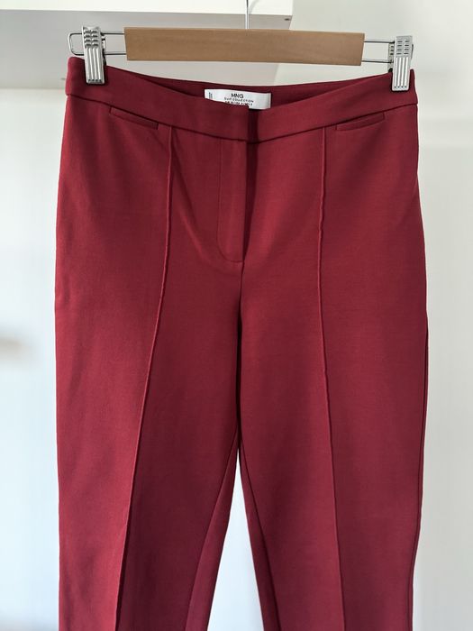 Spodnie w kant mango malinowa czerwień malinowe elastyczne wysoki stan