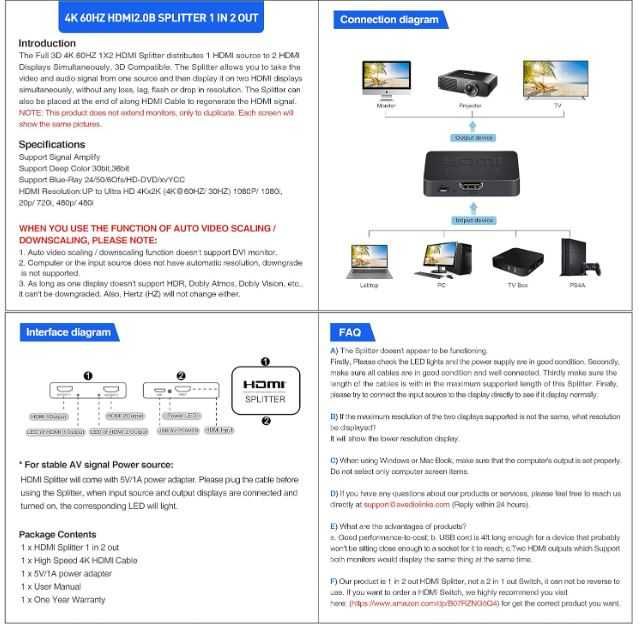 Rozdzielacz HDMI 4K HDMI 1 na 2 wyjścia