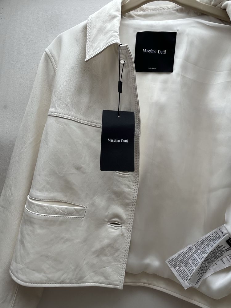 Biała kurtka ze skóry Nappa Massimo Dutti r.XS