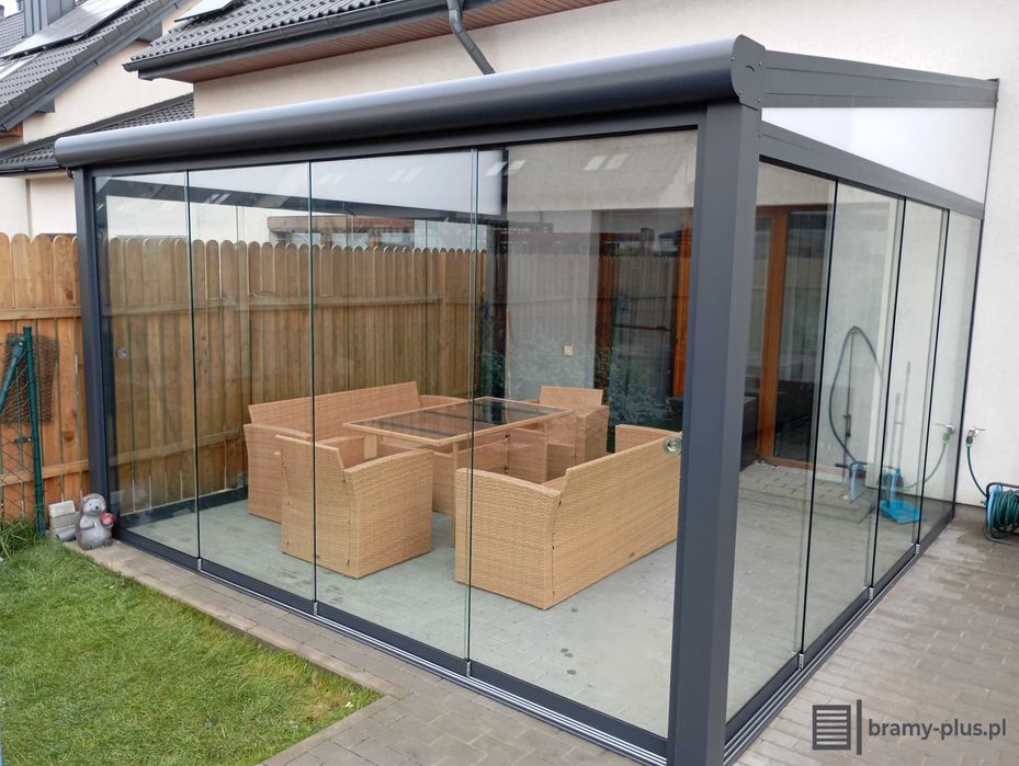 Zadaszenie tarasu 4x4 aluminiowe z montażem poliwęglan mleczny pergola