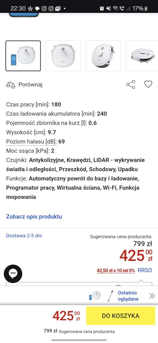 Odkurzacz Midea M6 robot sprzątający lidar mopowanie