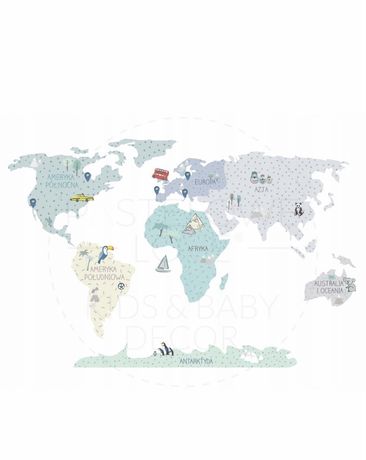 Mapa świata naklejka miętowa