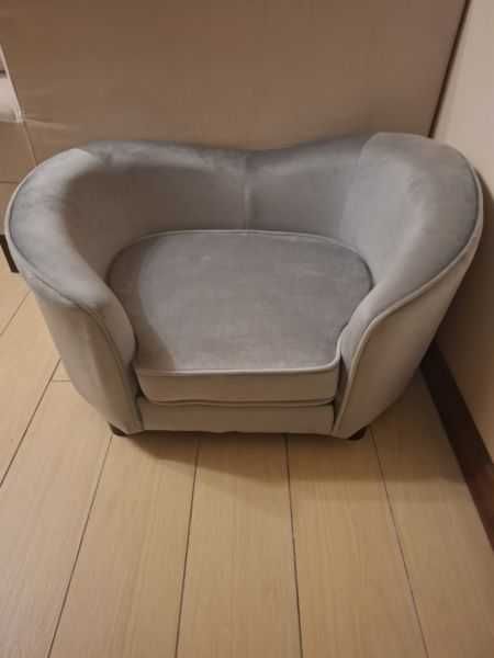 Sofa dla psa, szara, 69x49x40 cm, pluszowa