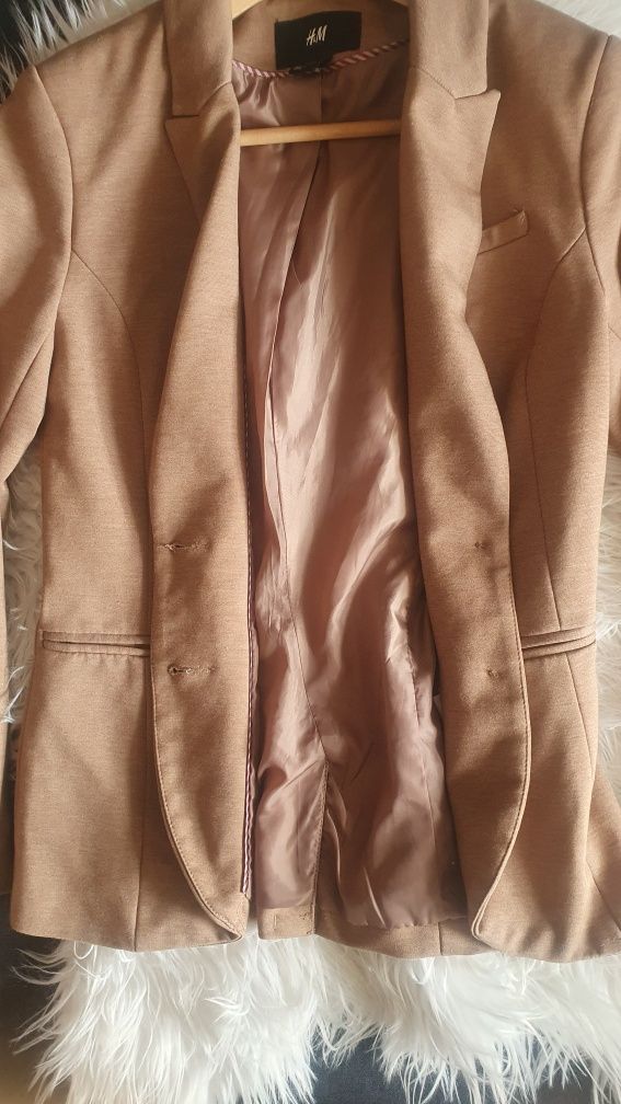 H&M jasno brązowa/beżowa marynarka stan bdb rozm. S 36