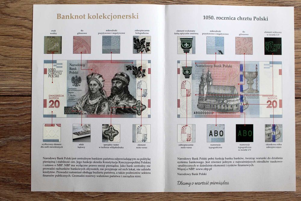 Banknot 20 zł 1050 rocznica Chrztu Polski + Gratis