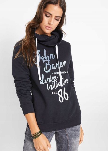 B.P.C bluza czarna z nadrukiem i brokatem 36/38.