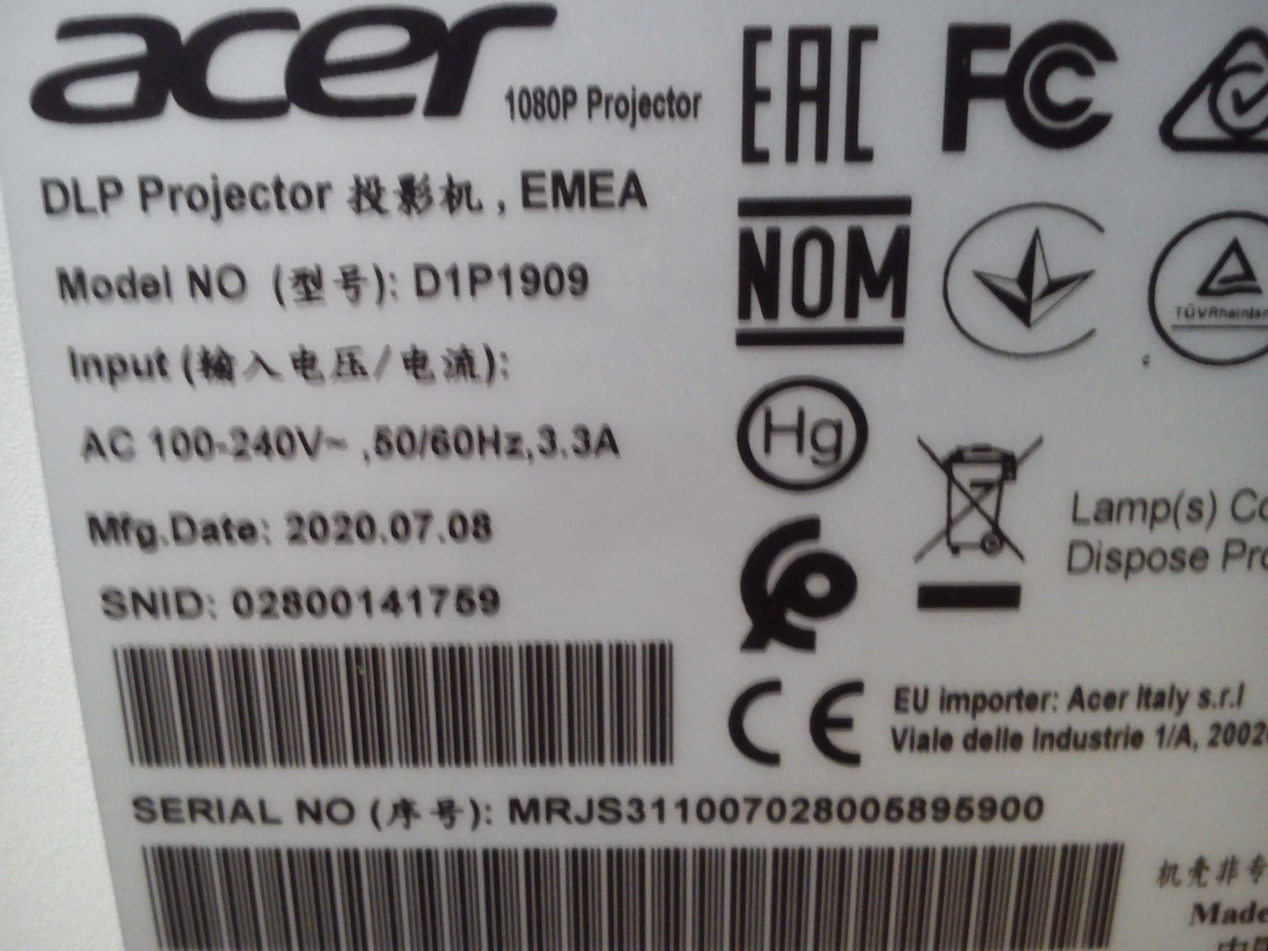 Full HD projektor Acer H6541BDi.Tanio.
