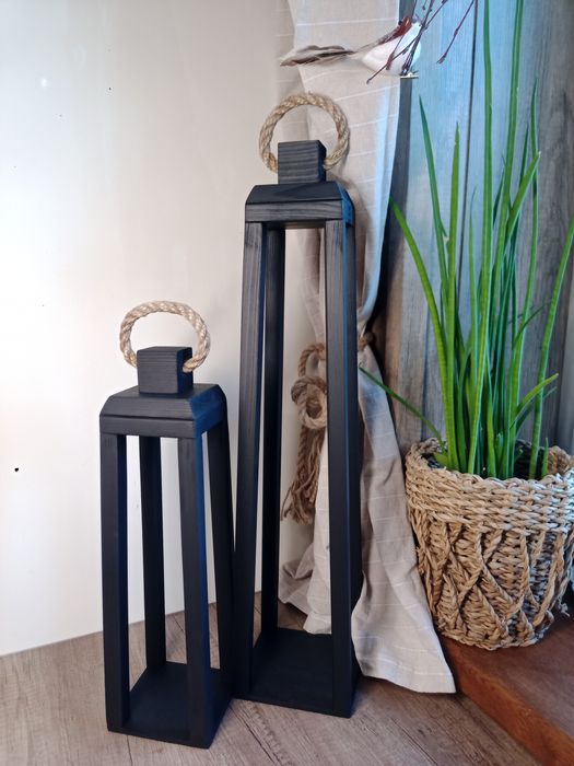 Lampion drewniany czarny latarnia domogród