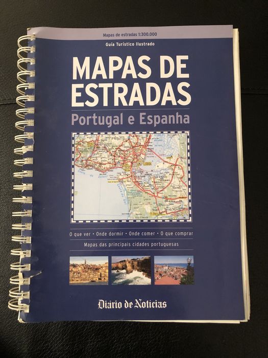 2 mapas de estradas de Portugal e Espanha e 1 mapa de Portugal