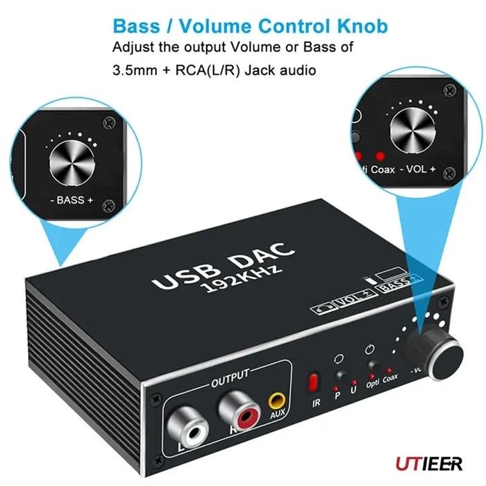 Аудио адаптер DAC 192 кГц, конвертор цифрового сигнала , USB, RCA, AUX