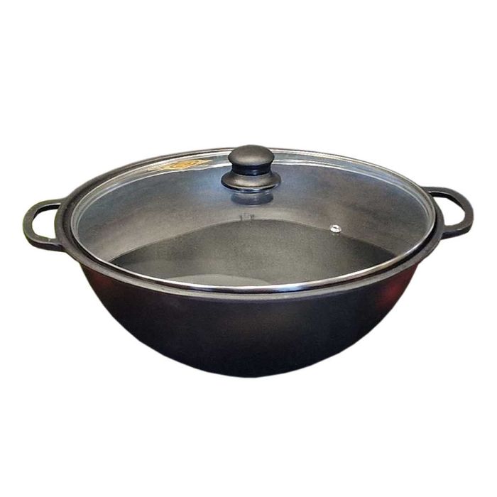 Казан 8л чавунний , Ø34см узбецький WOK, кришка скло (Т405С3)