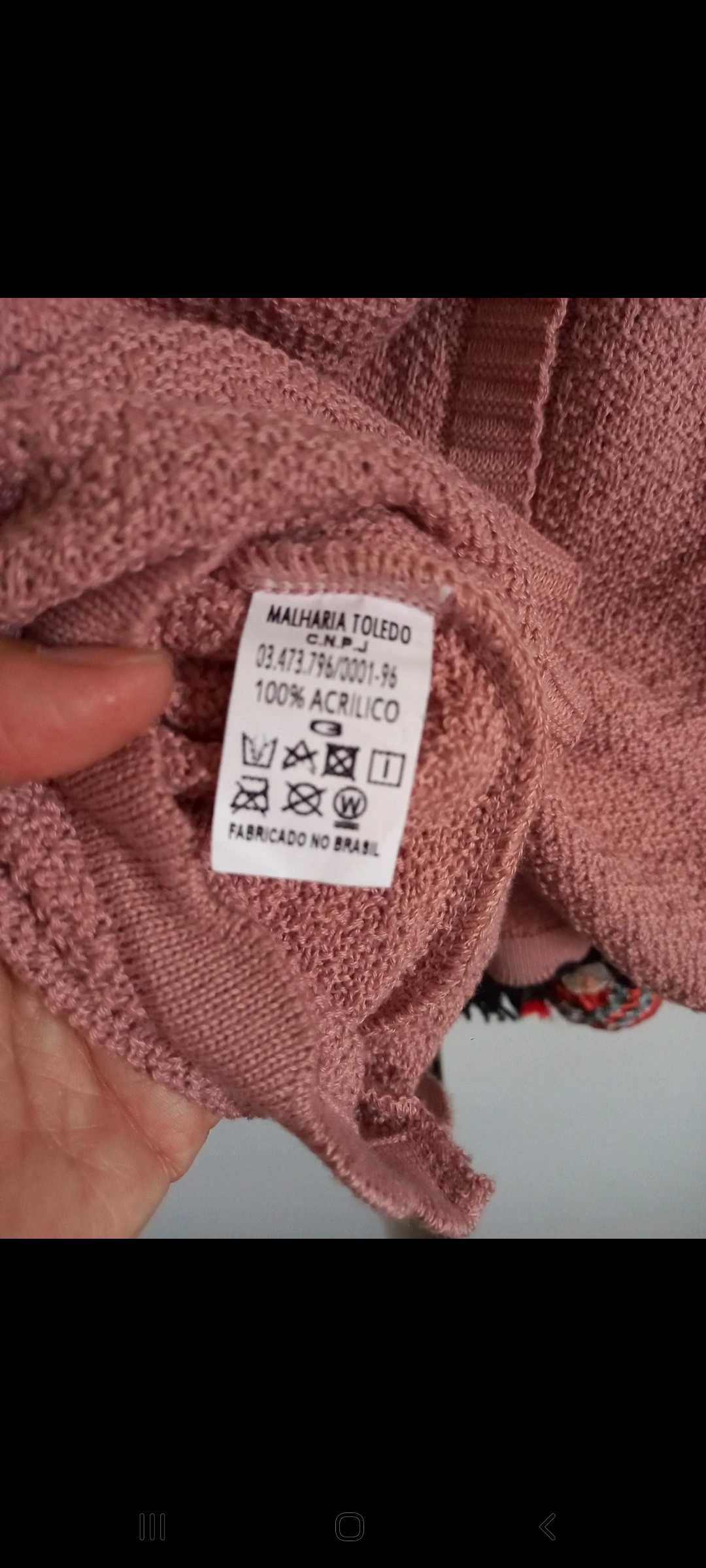 Casaco de senhora, em malha rosa, M/L - Malharia Toledo
