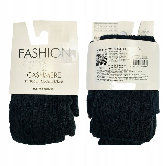Rajstopy wzorzyste Calzedonia czarne kaszmir MODAL 80 den 3/4 (M/L)