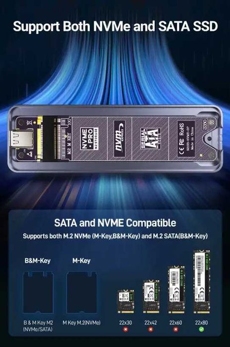 Кишеня для SSD JEYI i9X Visual Smart M.2, USB 3.2 Gen 2, 10 Гбіт/с