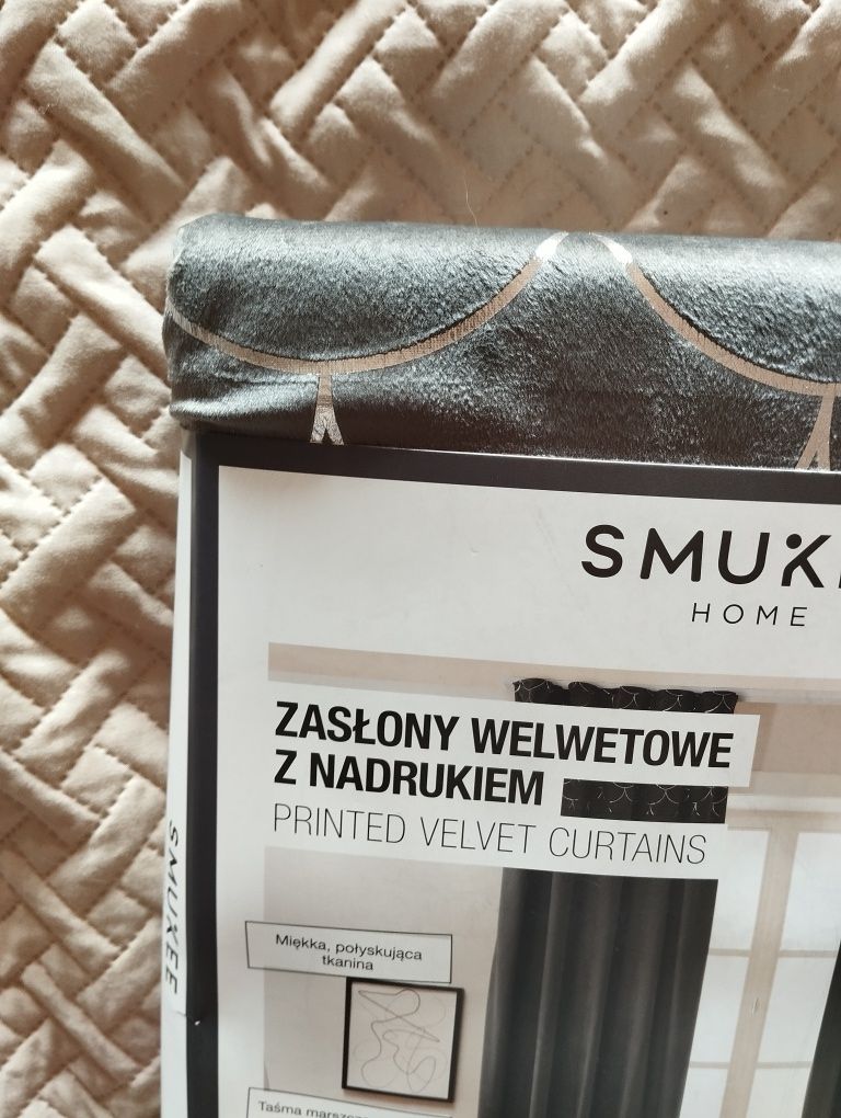 2 szare zasłony aksamitne welwetowe welurowe Smukee glamour 2x zasłona