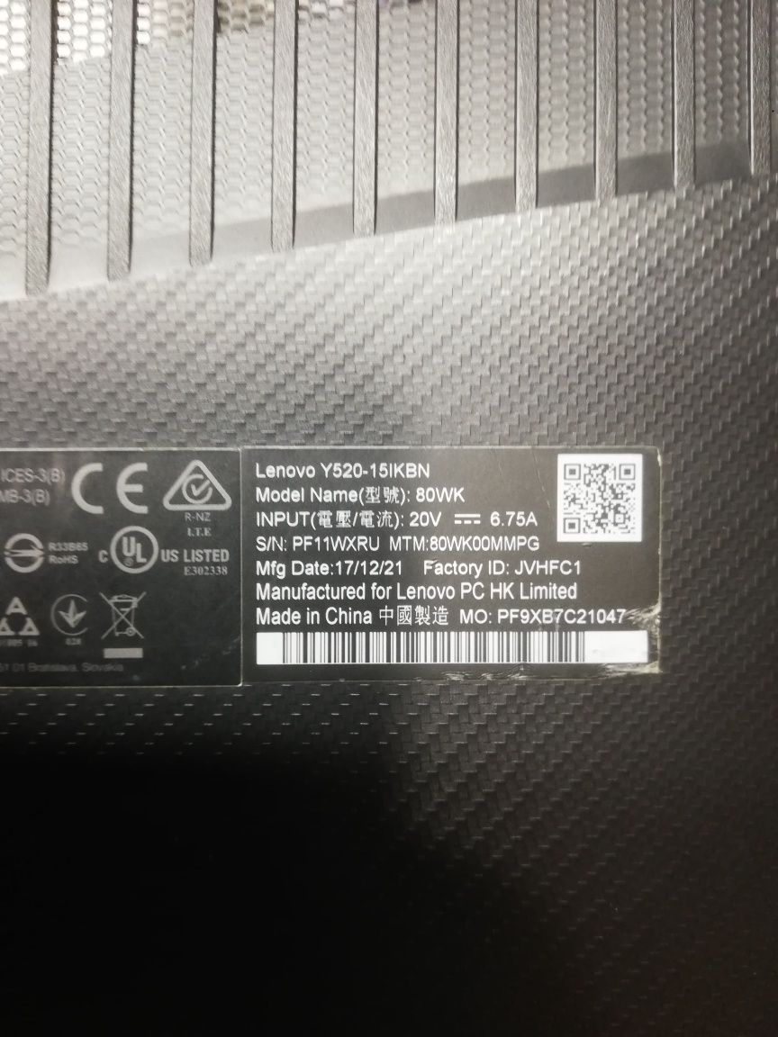 Portatil lenovo Y520 para peças