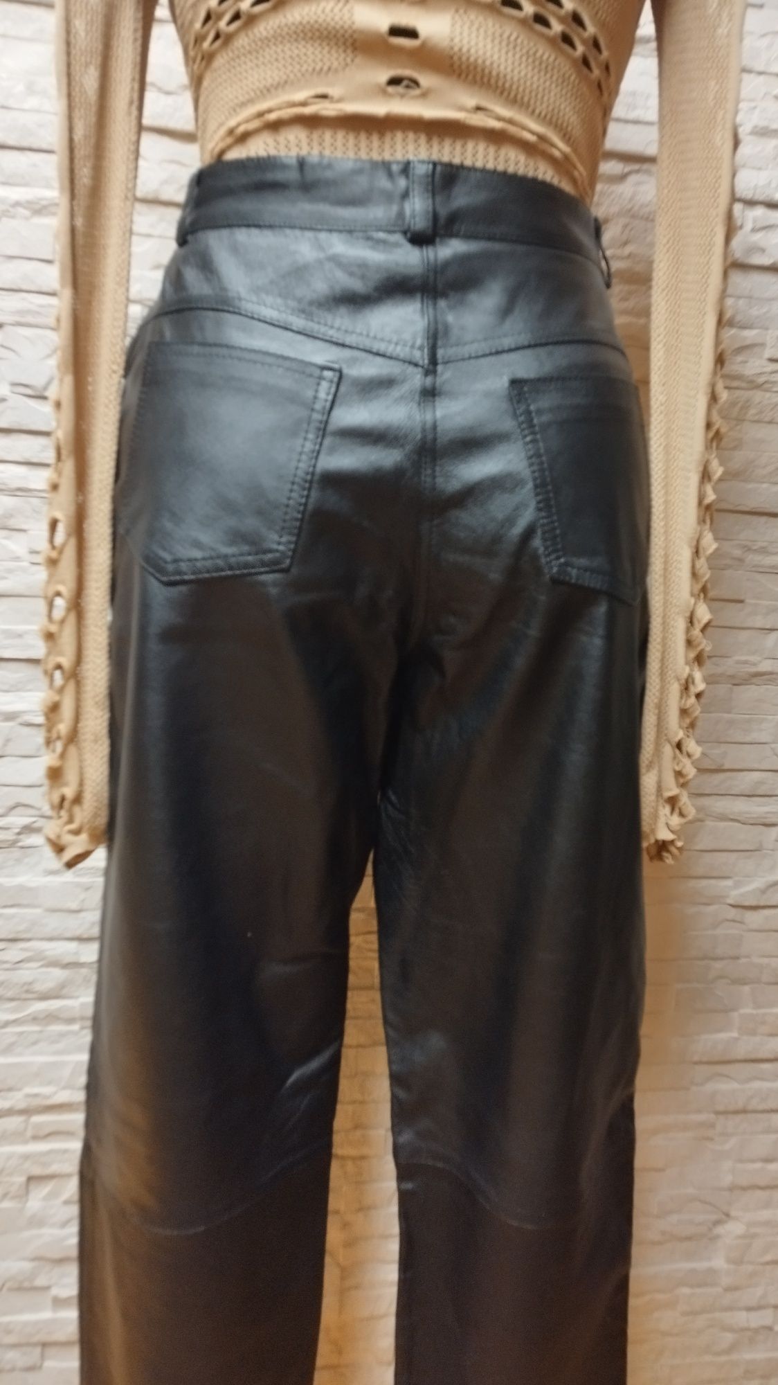 ?Spodnie skórzane, skóra naturalna, wysoki stan 36/38 S/M,mom fit