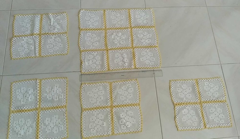Naperons de varias cores; branco, azul, amarelo ou Almofada coração