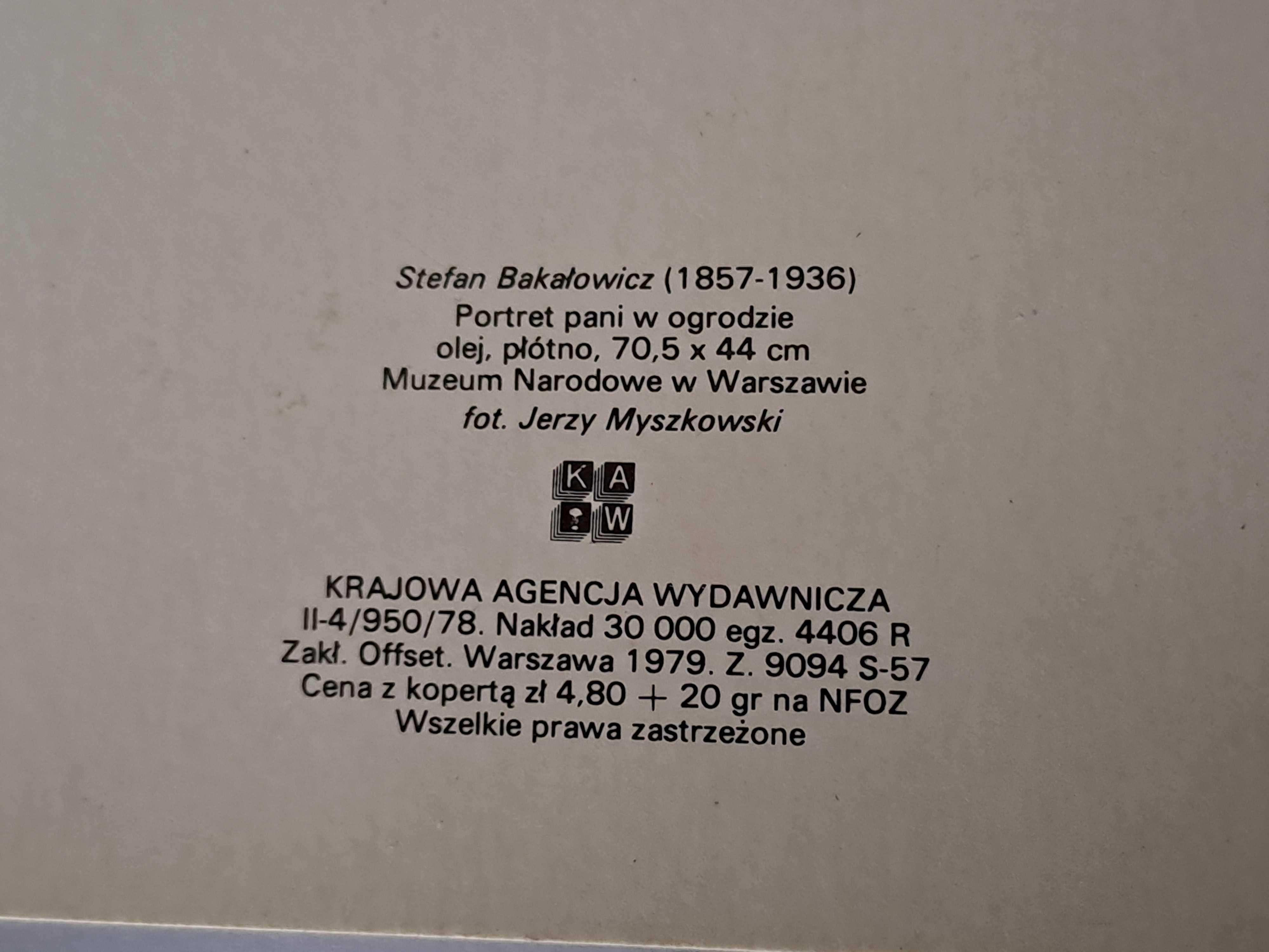 Pocztówka ze zdjęciem obrazu Bakałowicza. PRL
