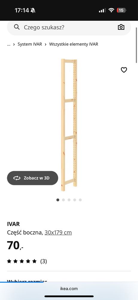 3 części boczne ikea ivar 179cm
