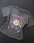Szara koszulka tshirt oversize z nadrukiem Sinsay XXS-S
