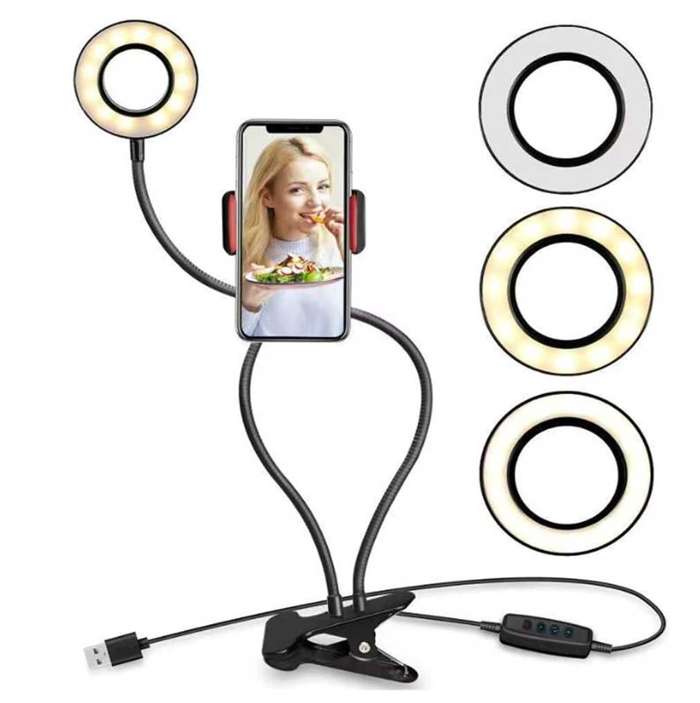 Elastyczne ramię do selfie USB z pierścieniem LED Regulowana lampa