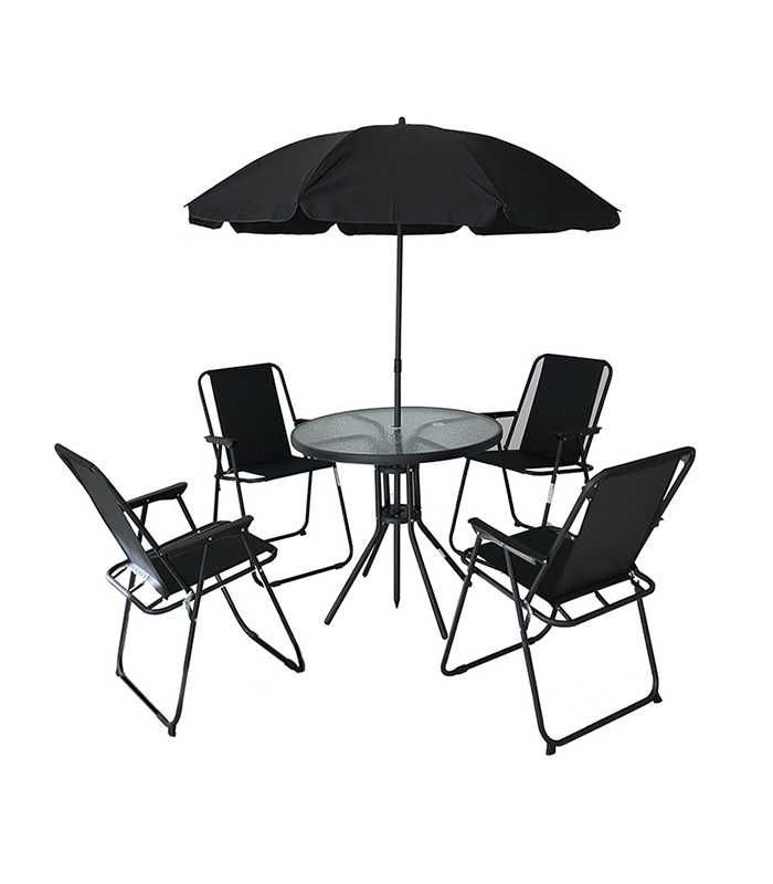 KOMPLET MEBLI 4 Krzesła Stolik + Parasol Składany Zestaw Ogrodowy NOWY