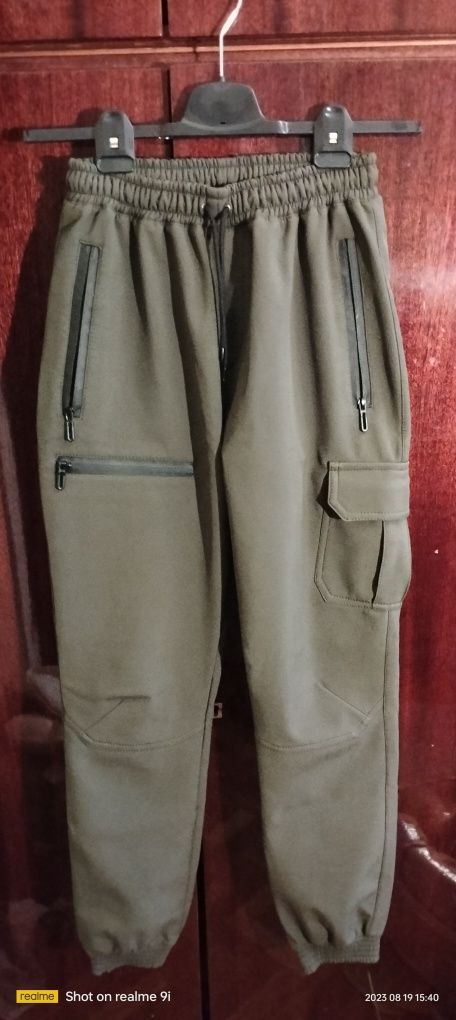 Теплые мужские брюки Reef SoftShell на флисе / Брюки с манжетами хаки