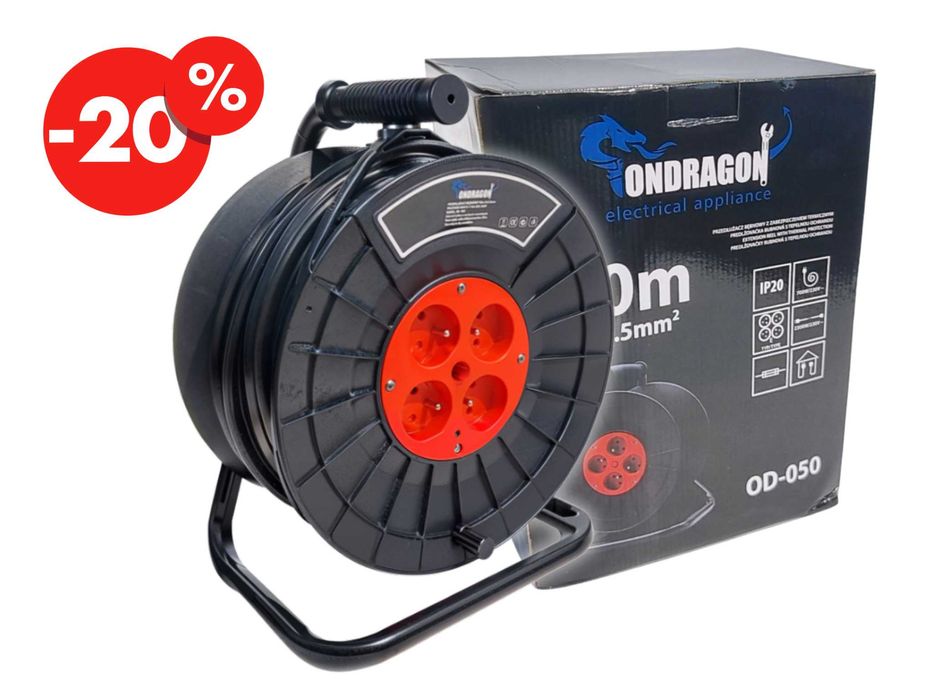 Przedłużacz Bębnowy Budowlany 50m 3x2,5 Kabel Listwa Do Ogrodu OKAZJA