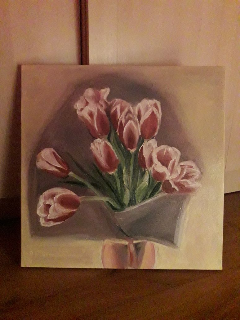Картина маслом. Тюльпаны 40×40 Холст с подрамником