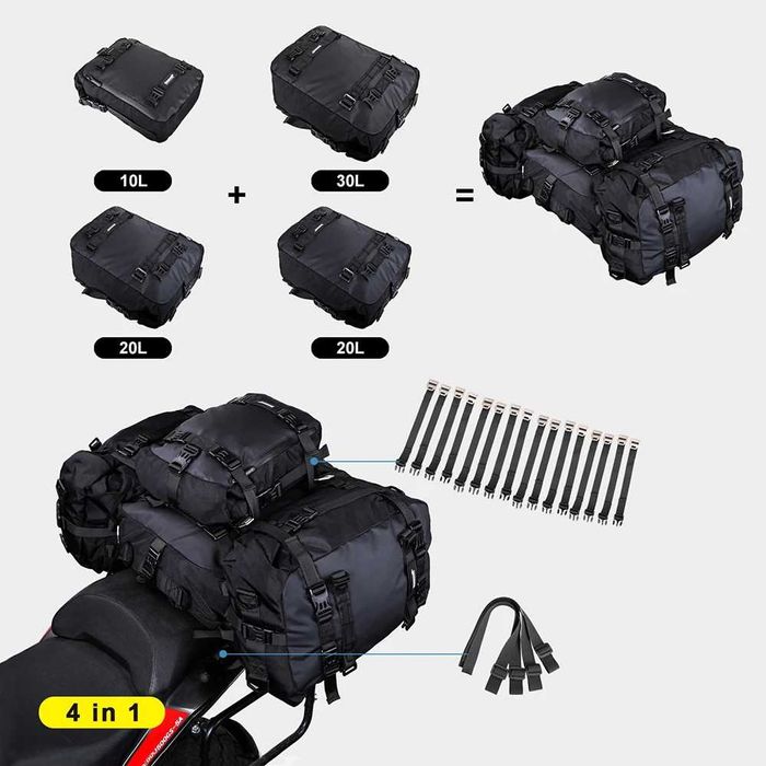 Bolsa Banco Traseiro Moto 10L/20L/30L - Impermeável Fixação por Fitas