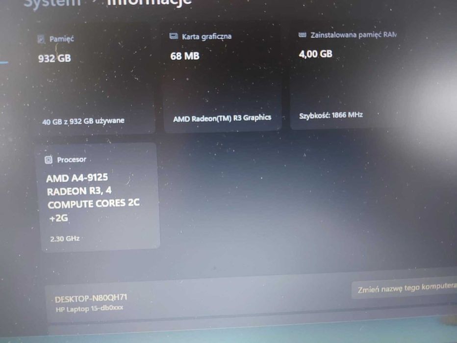 Laptop HP 15-DB0049NA używany