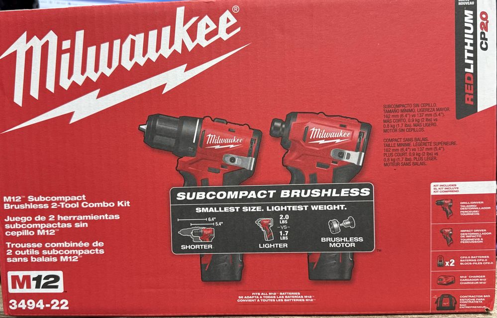 Milwaukee M12 3494-22 Оригінал ! Набір шуруповерт та імпакт