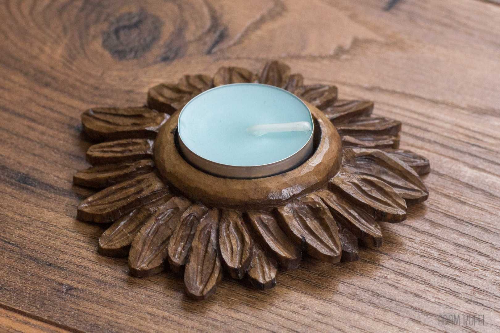 Świecznik rzeźbiony tealight, rękodzieło