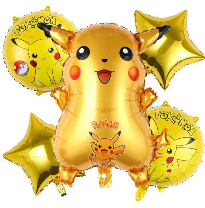 Balony foliowe Pokemon Pikachu zestaw 5 szt. urodziny dekoracja
