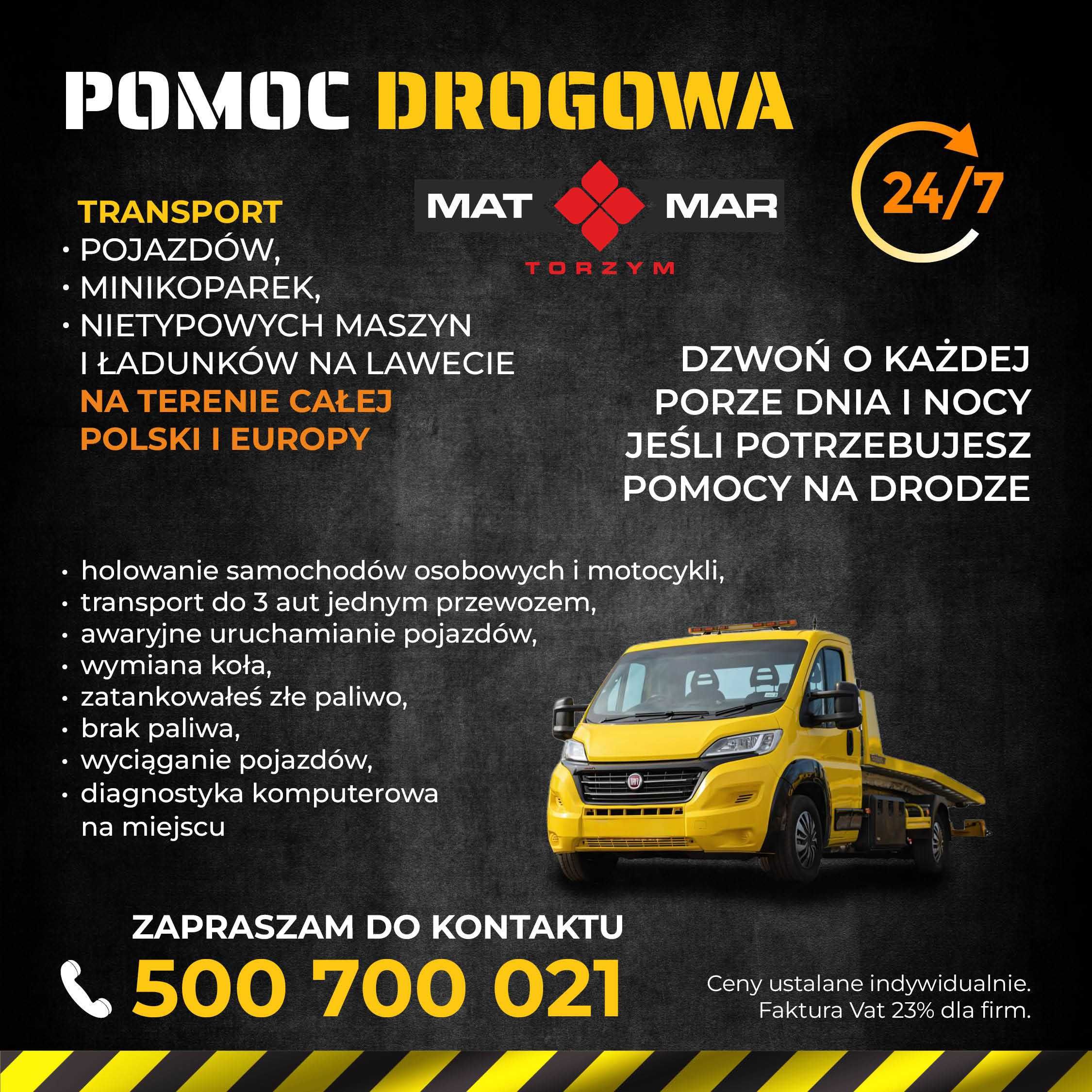 Pomoc drogowa 24/7 holowanie awaria wypadek transport