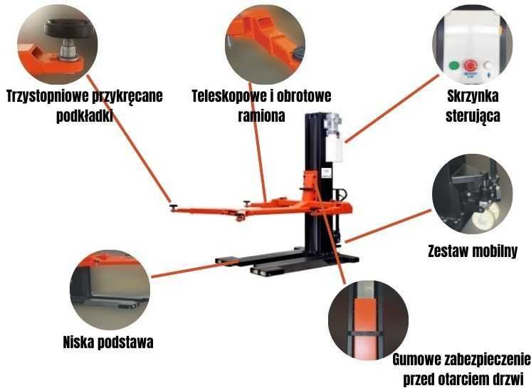 Podnośnik jednokolumnowy 2,8T mobilny półautomat samochodowy