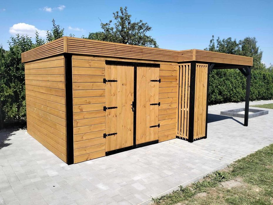 Nowoczesny Domek narzędziowy z Altanką 2w1 "Bocian" 3X6