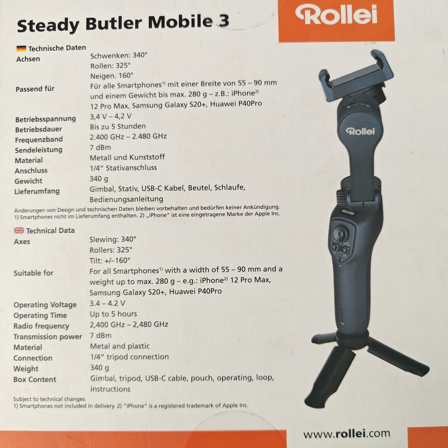 Profesjonalny gimbal, Rollei Steady Butler Mobile 3, trzy osiowy.