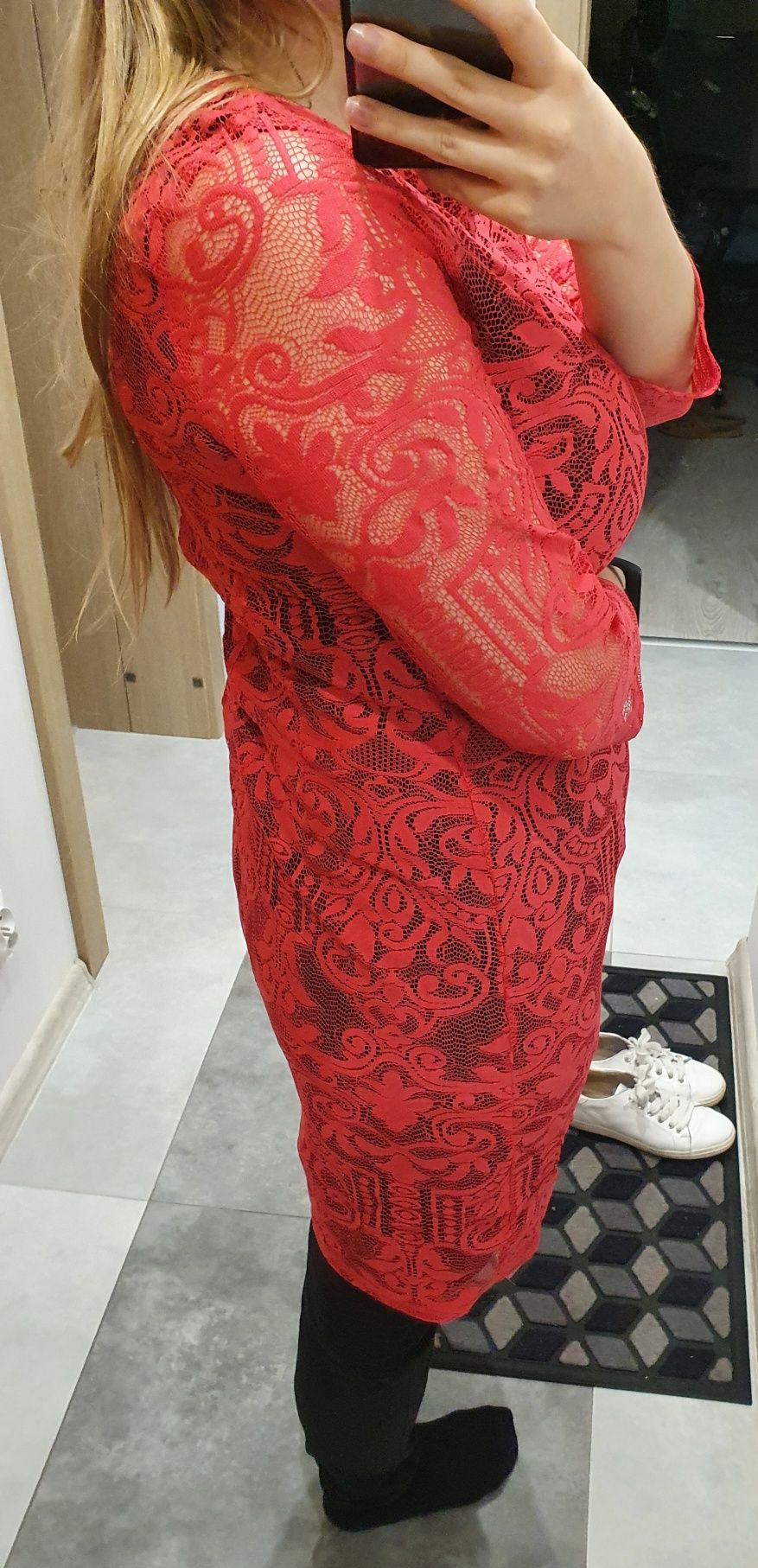 Sukienka H&M malinowa czarna koronkowa M 38 L 40