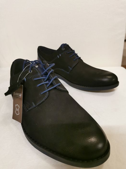 Półbuty męskie, czarno-granatowe, rozm. 42, skóra naturalna