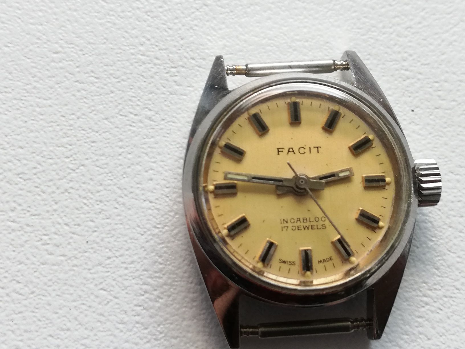 Piękny zegarek mechaniczny FACIT - koperta stal,vintage pasek !