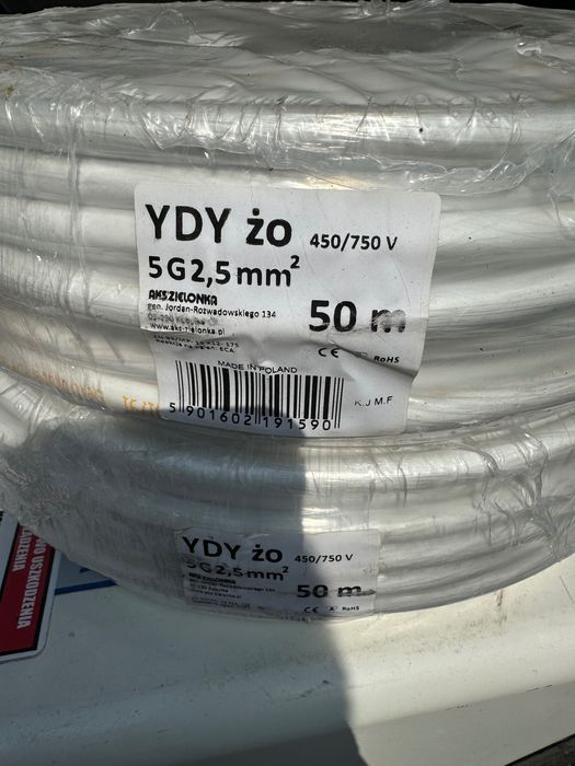 Przewód YDY 5x2,5 biały AKS Zielonka Made in Poland 50m wysoka jakość