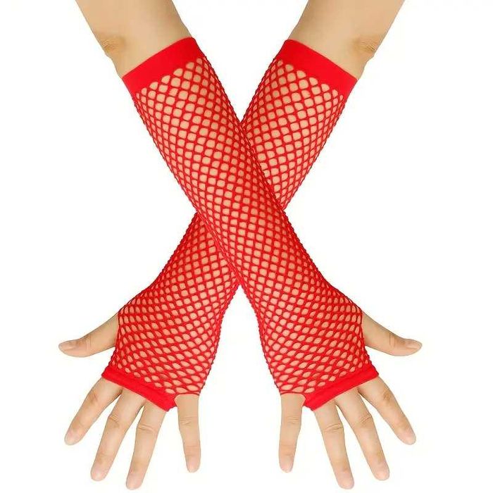 ⊛ Entrega Gratis 24H ~ Vestido e luvas de rede arrastão vermelho