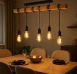 Lampa Wisząca Drewniana LED 5xE27 Loft Regulacja Wysoka Jakość